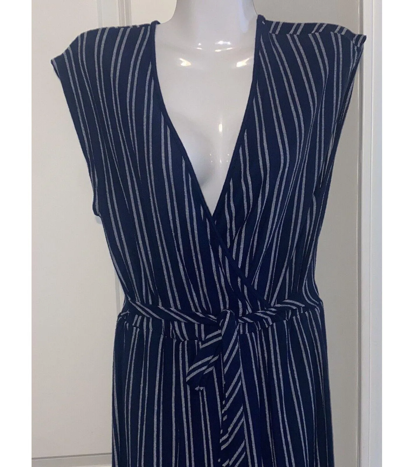Caution To The Wind Striped Faux Wrap Tie-Back Jumpsuit Sz M Light Weight - Image 4
