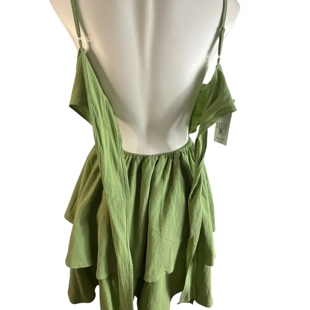 Halara Backless Adjustable Straps Green Sleeveless Tiered Dress - Image 14