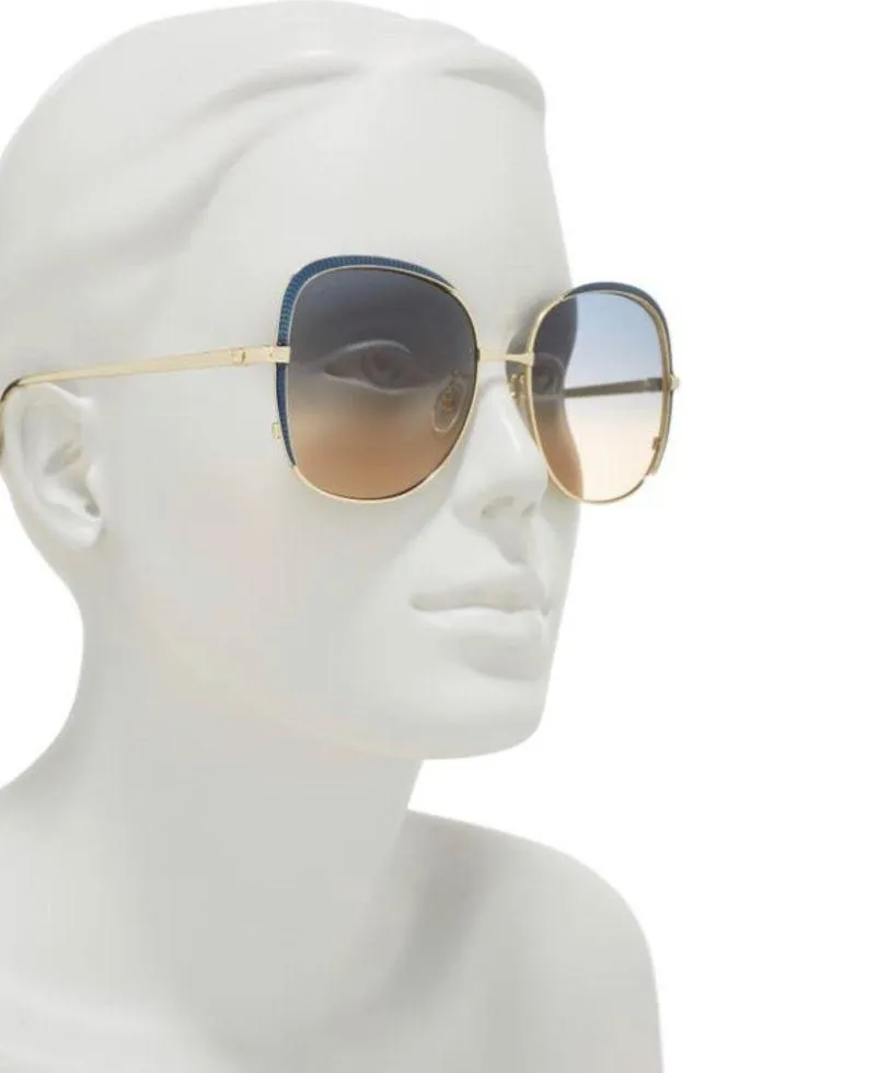 Authentic GUCCI 58 butterfly Gold Blue Crystals/metal sunglasses - Image 12