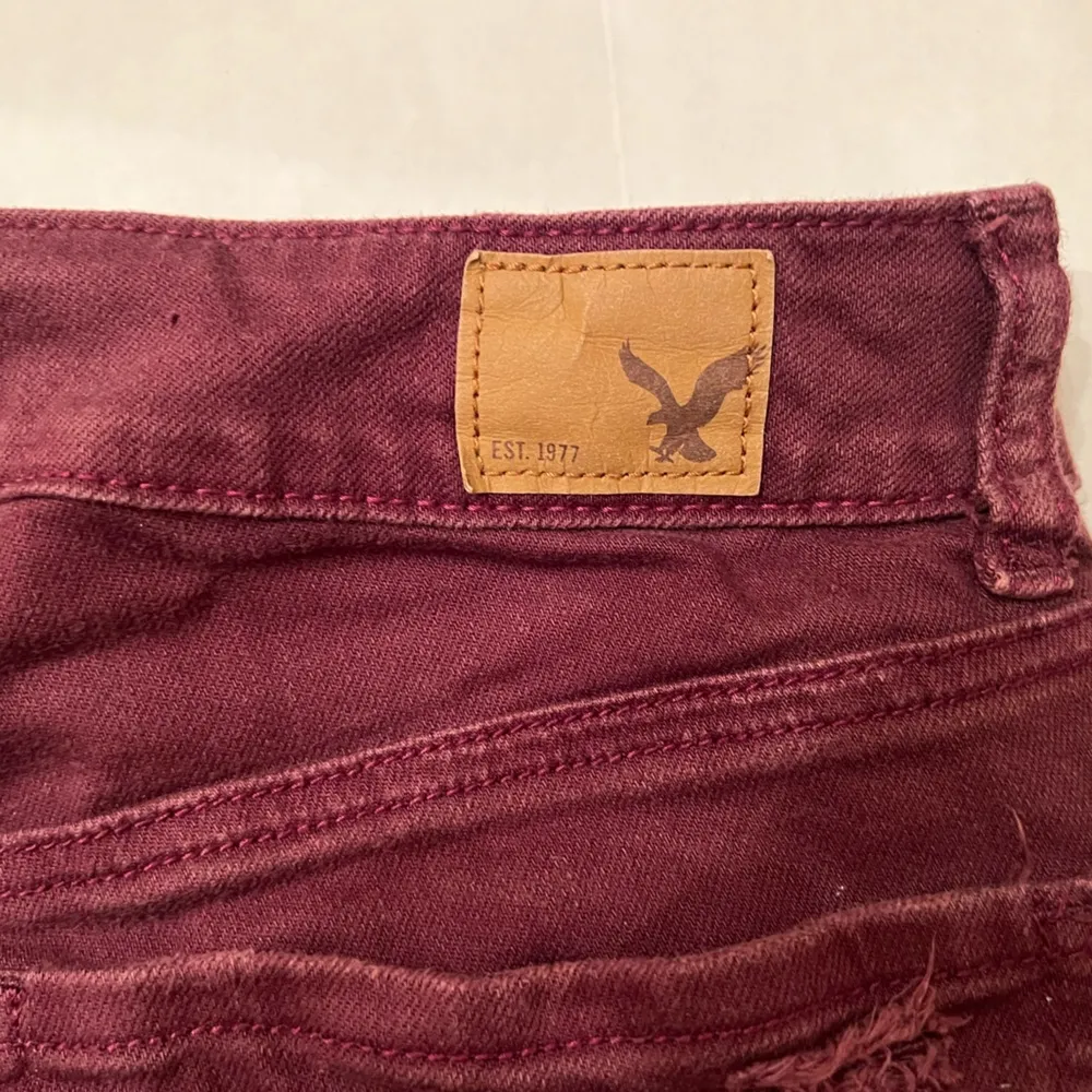 American Eagle Shortie Stretch Distressed Maroon Shorts 8 - Image 2