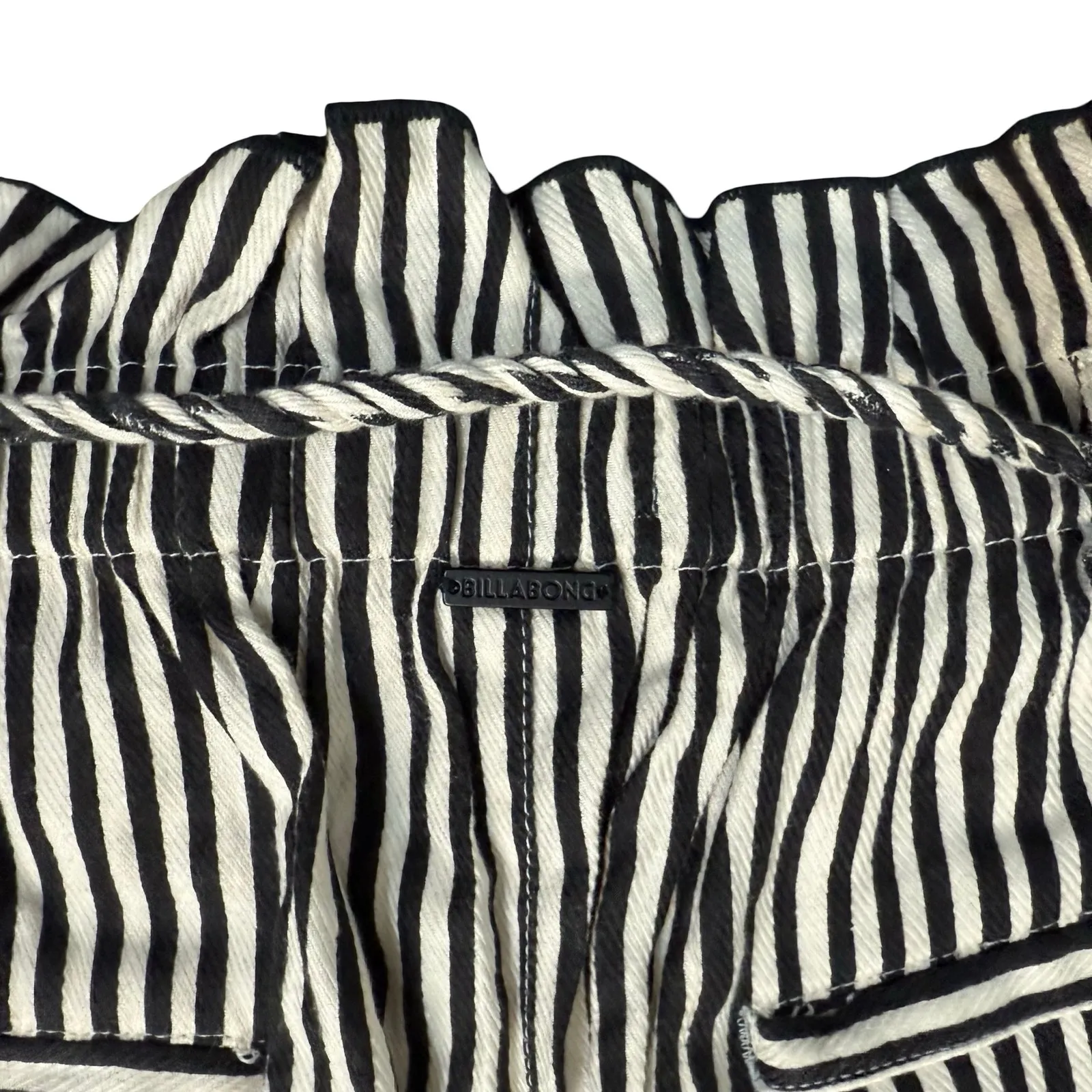 Billabong Black White Striped Desert Adventure Paperbag Pants size M NEW Tags - Image 15