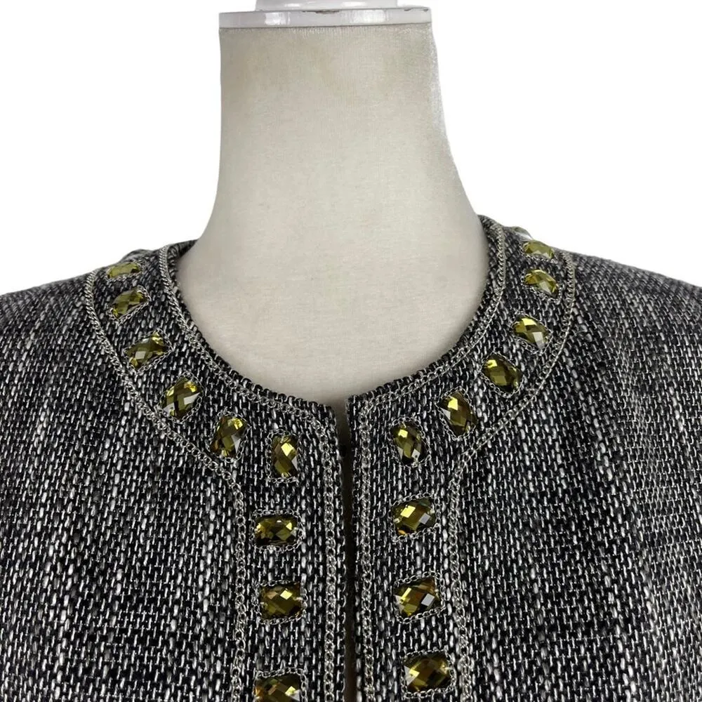 Chico's Embellished Gem Duster Jacket Tweed Dressy Long Cardigan Size Small - Image 2