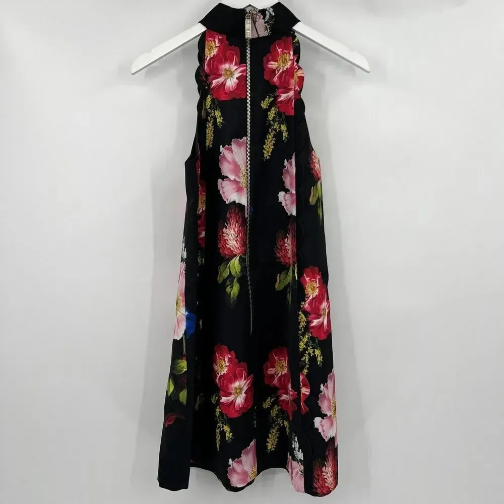 Ted Baker Tanii Black Floral Scallop Shift Dress Halter Neckline Zip Up Size‎ 2 - Image 5
