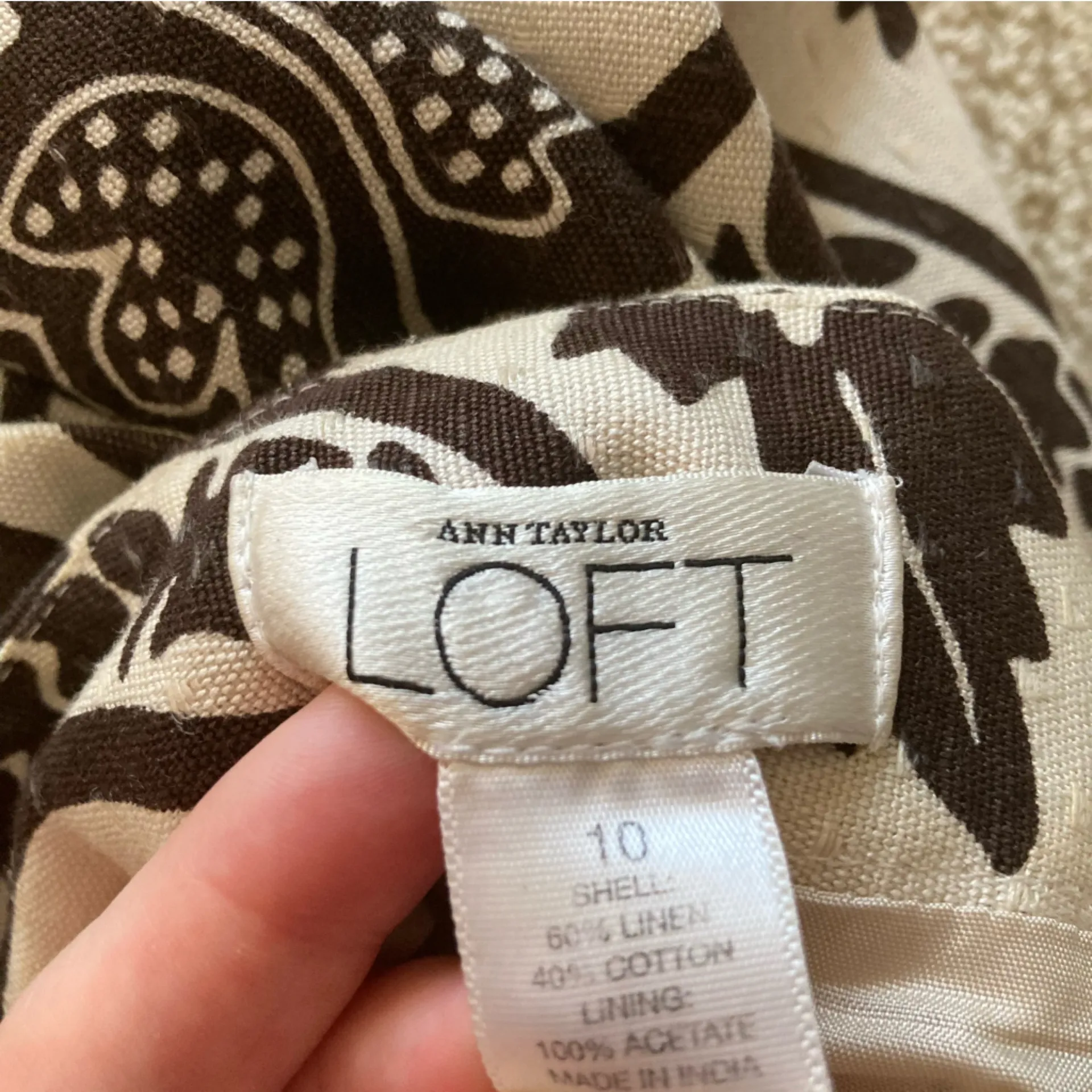 Loft Linen Cotton Pencil Skirt Patterned Mini Cream Black Size 10 Like New - Image 9