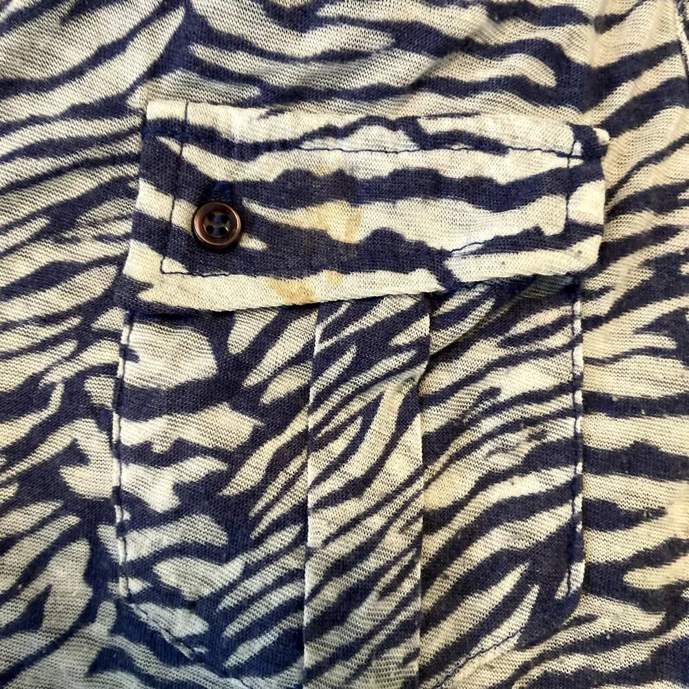 Anthropologie Paper Crane Button Down Tank Top Tie Front Crochet Zebra Blue M - Image 2