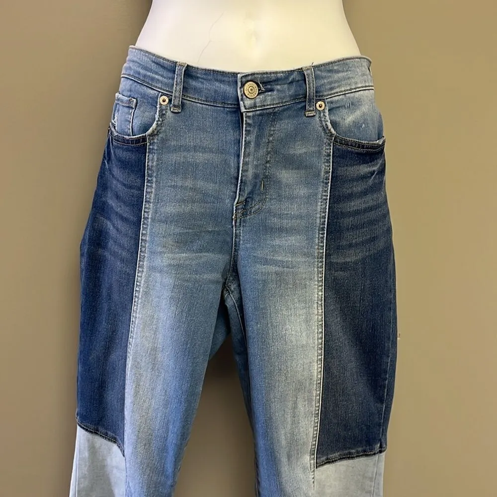 LOGO by Lori Goldstein Patchwork Blue Straight Leg 5 Distressed Jeans- Size 6 - Image 4