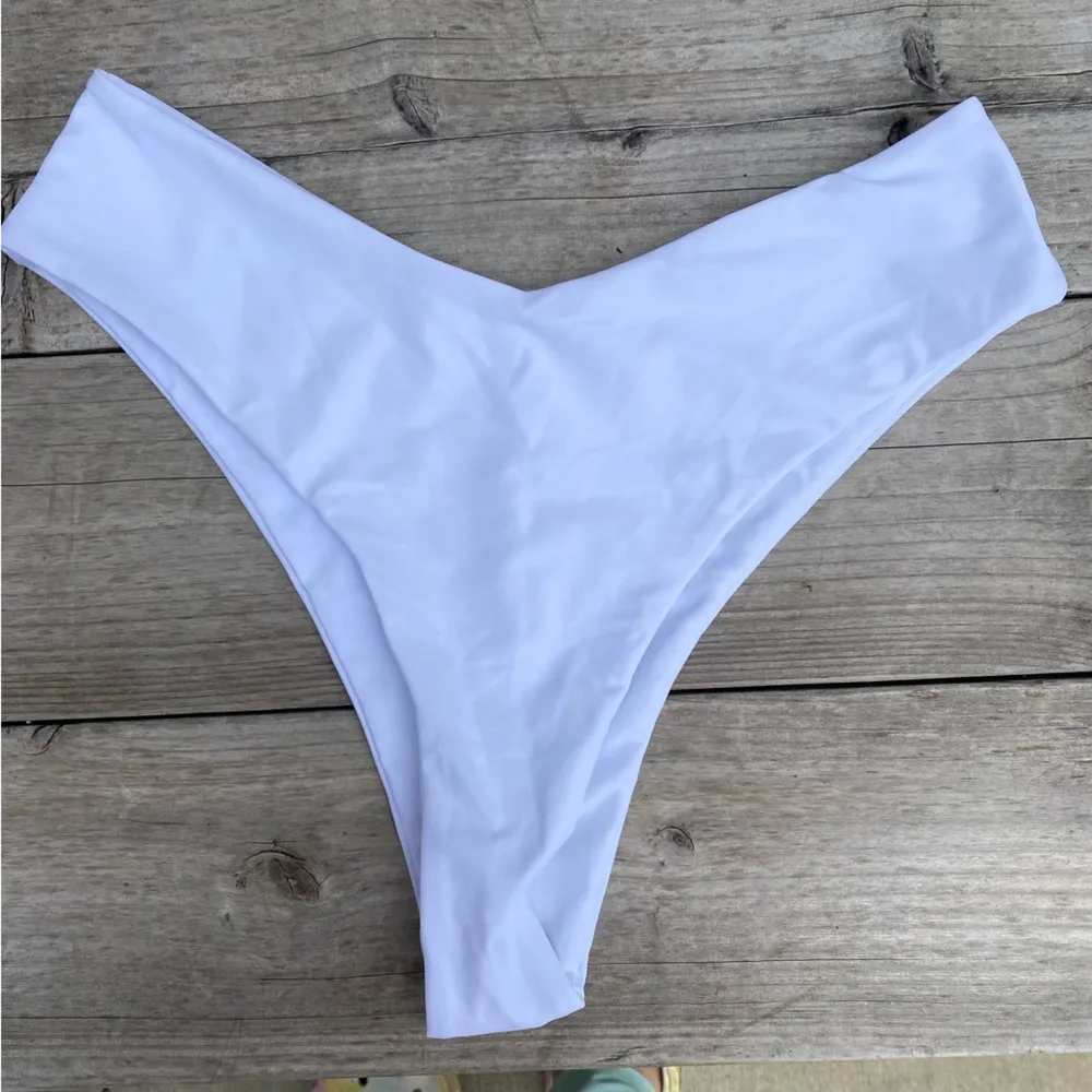 New White Bikini Set for Women Solid V Neck Knot Front Size L Size L - Image 5
