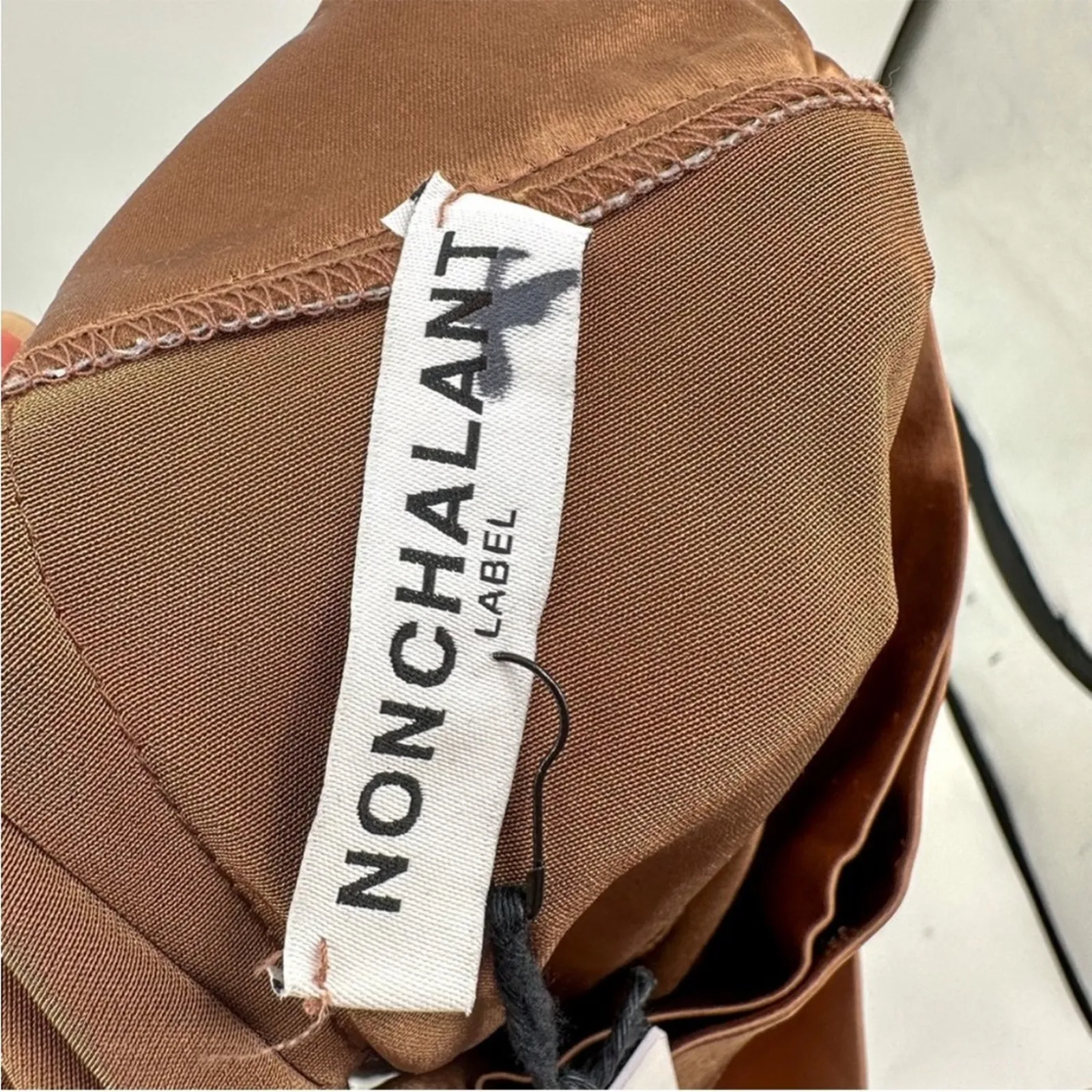 Nonchalant Revolve Satin Wide Leg Chocolate Brown Pants NEW Women SMALL - Image 5