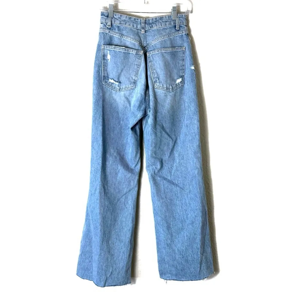 ZARA  Double Button Wide Leg Ripped Distressed Denim Jeans Size 8 - Image 2