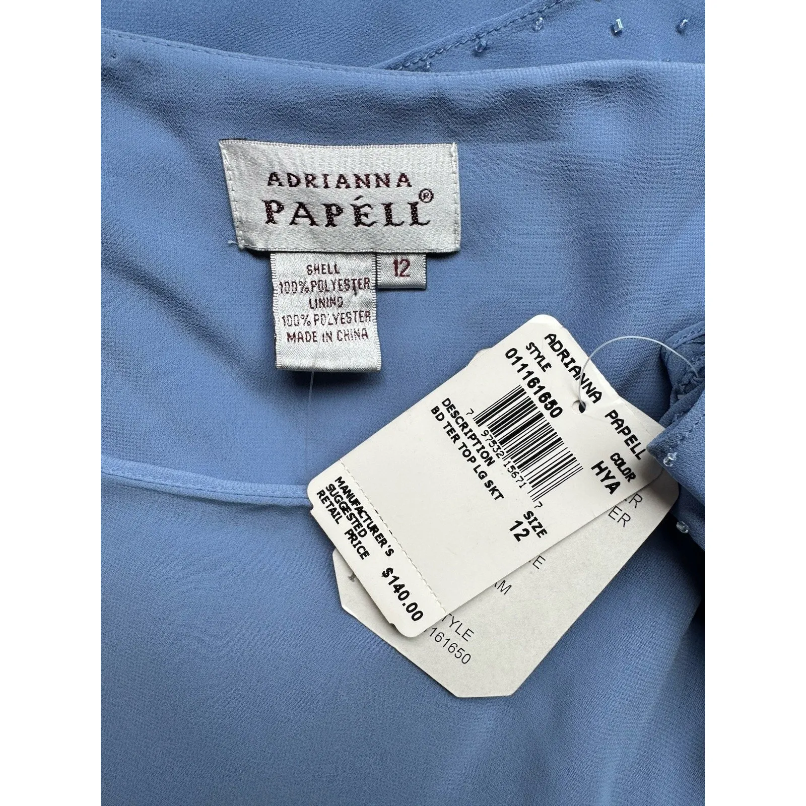 NWT Adrianna Papell Blue Beaded Tiered Formal Chiffon Blouse Women’s Size 12 - Image 6