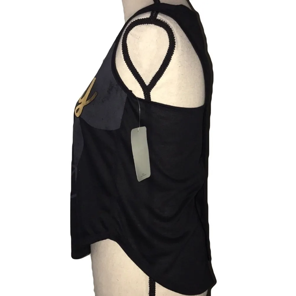 Disney junior size small 3/5 cross back tank black and gold Mickey letters NWT - Image 2