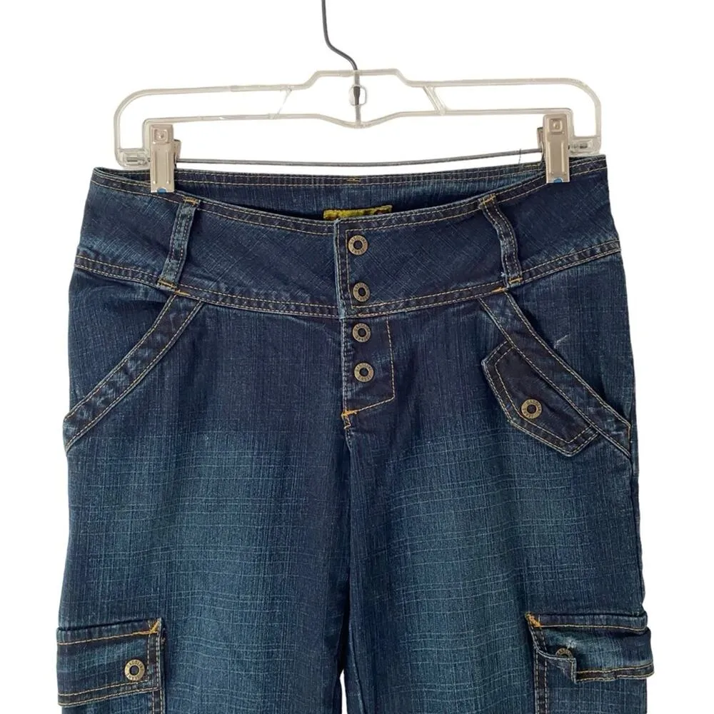 Vintage Gasoline Y2K 90s Low Rise Waist Flare Jeans Dark Denim size 5 waist 29 Blue - Image 2