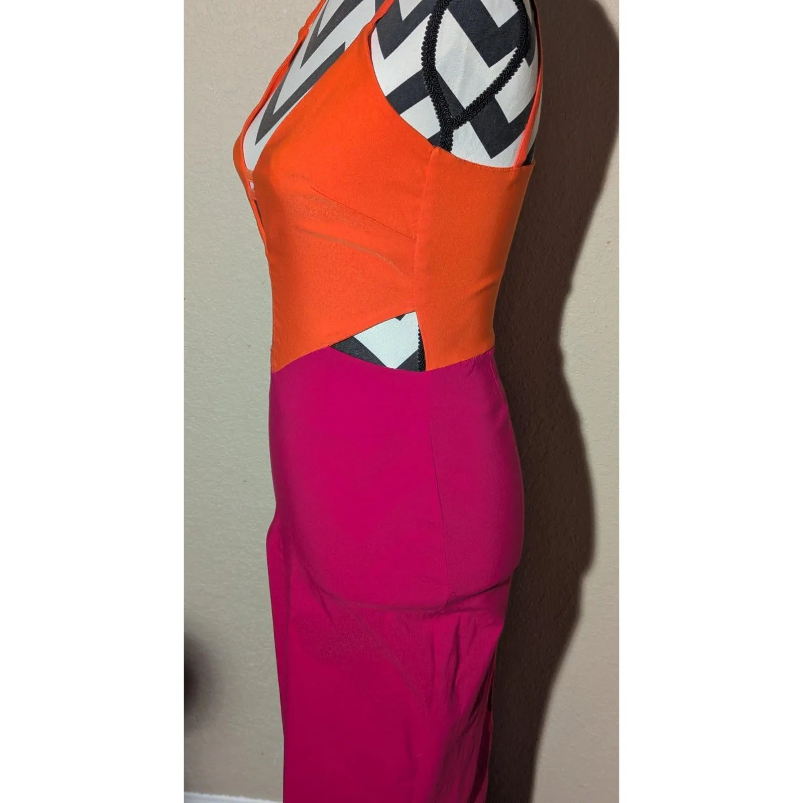 Vesper UK 8 (US 4/6) Orange & Fuchsia Color Block Maxi Dress - Image 2