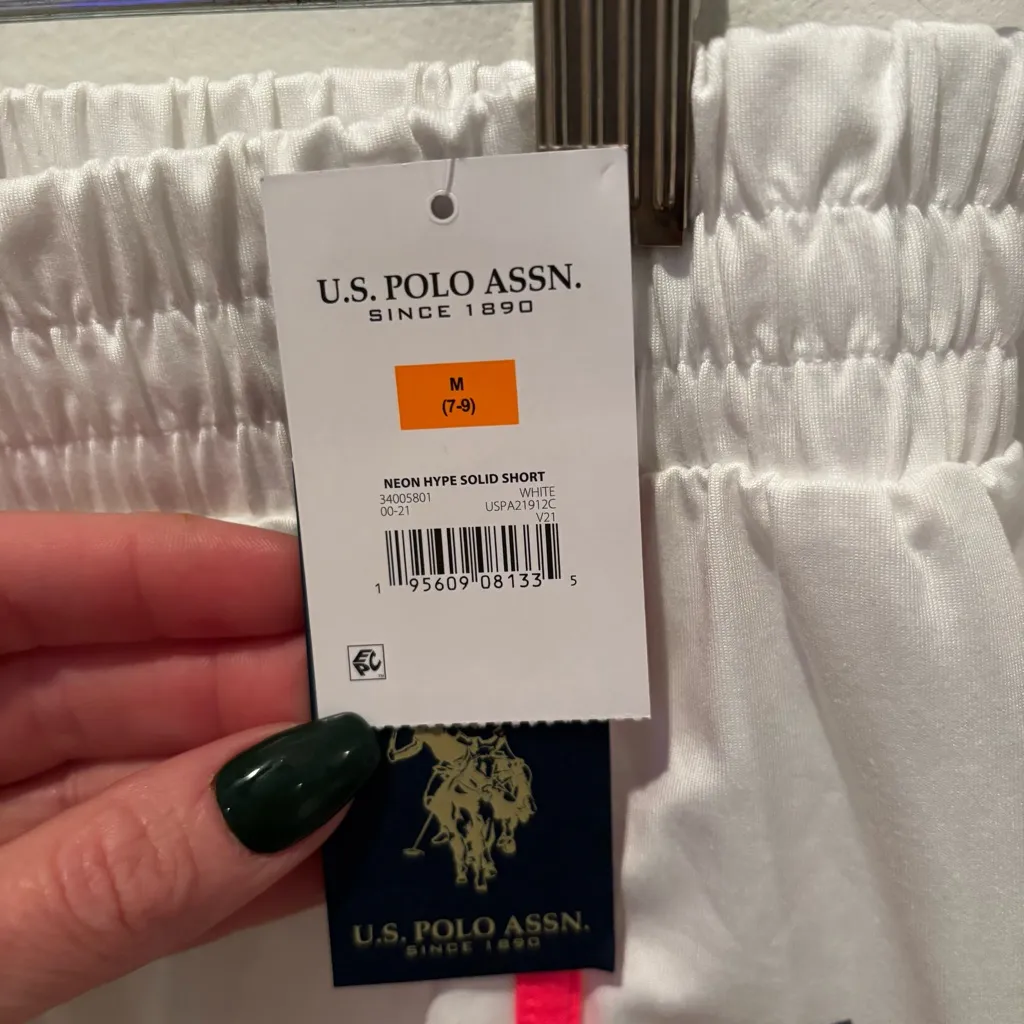 U.S. Polo Assn. NWT White Neon Hype Solid Running Short Women's Size Medium - Image 5