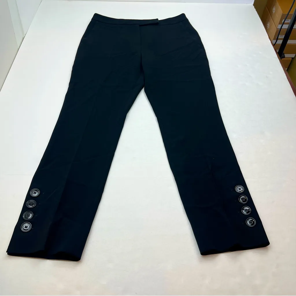 MaxMara Straight Leg Pants Women Size 8 Black Side Buttons Triacetate Polyester - Image 1