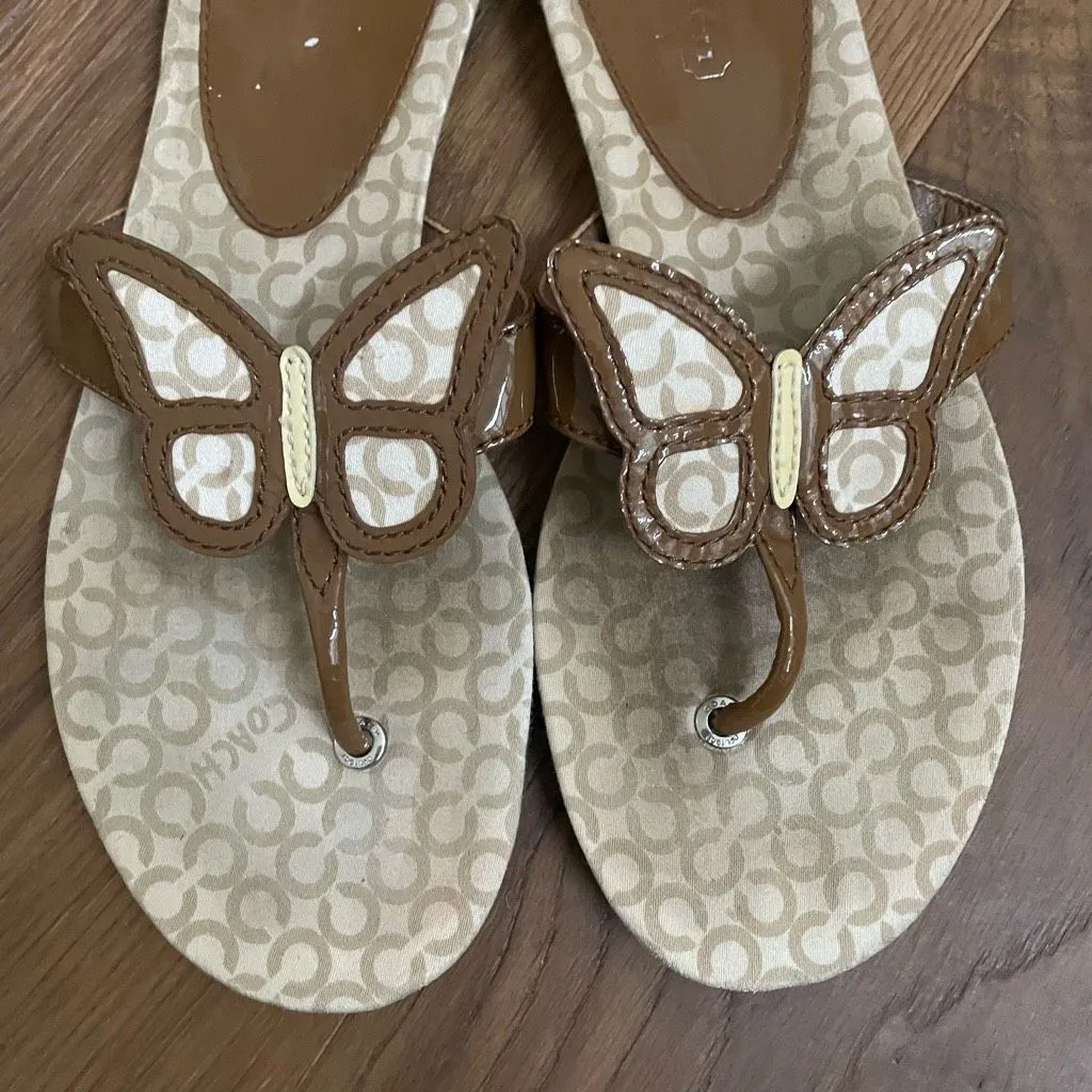 Coach Petra Brown Butterfly Thong Slip-On Flip Flop Sandals 8.5 - Image 2