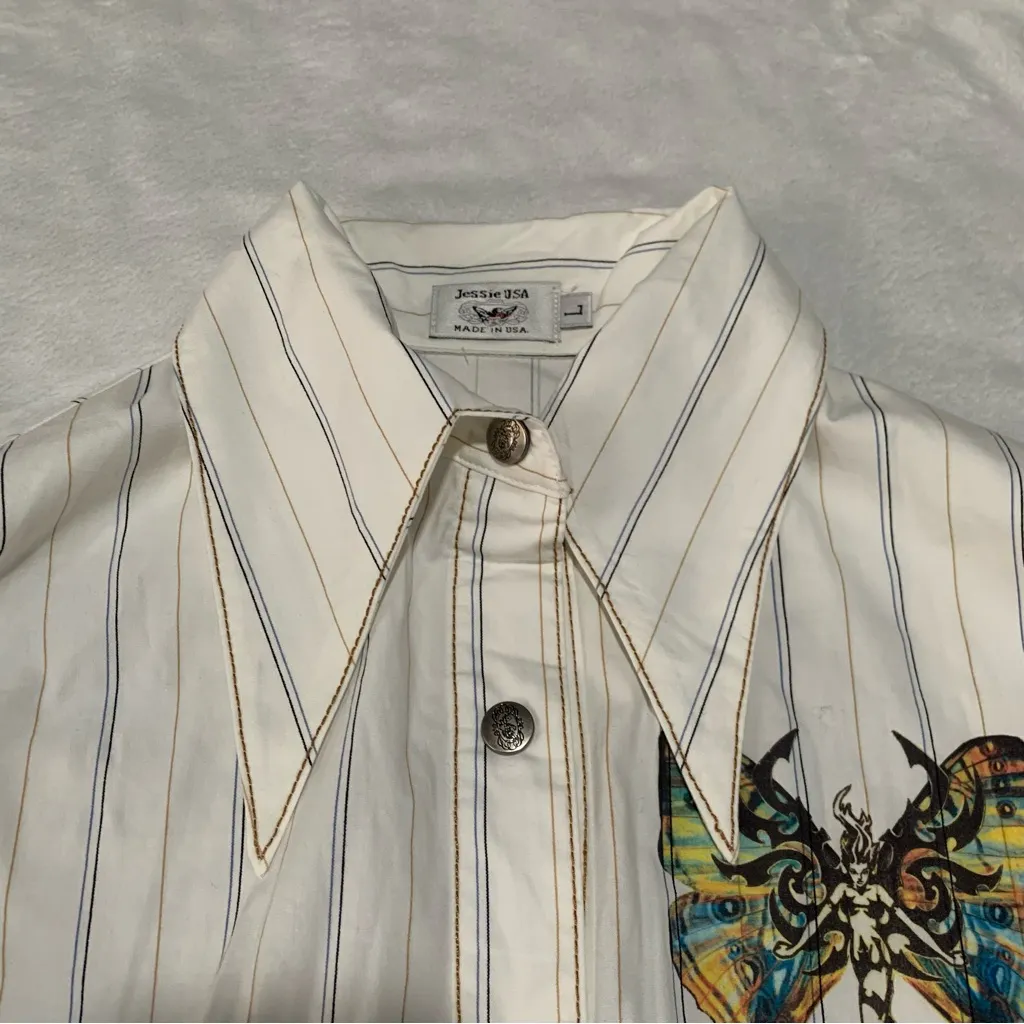 Jessie USA size large Striped Shirt with Butterfly Detail 90s y2k whimsigoth rod White - Image 4