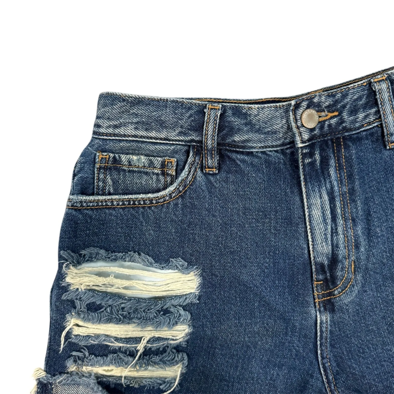 KanCan | Ultra High Rise Distressed 2.5" Shorts Size Medium 100% Cotton Buckle Blue - Image 4