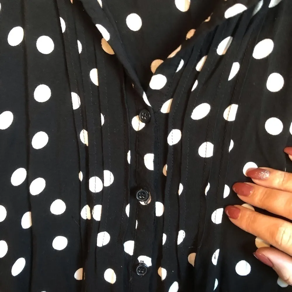 Spense Black/White Polka Dot Button‎ Down Blouse Black Size L - Image 2