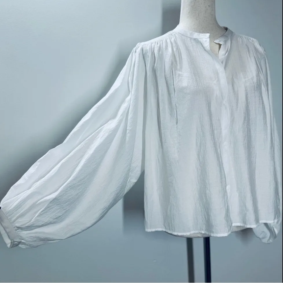 Oversized Gauze Top with Blouson Sleeves, Crisp White blouse sz XS - Image 11