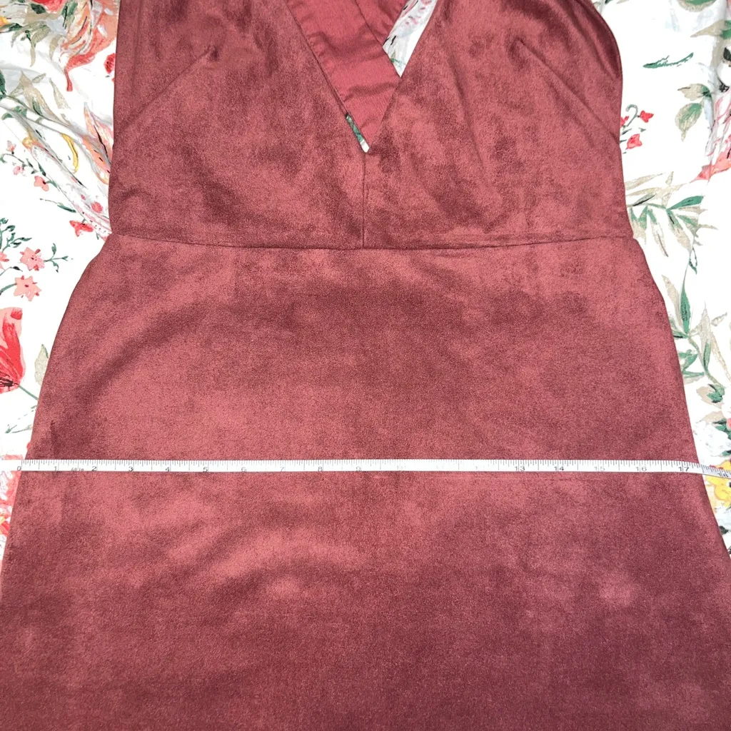 Endless Rose Suede Overall Dress w/ Pockets in Maroon - Image 10