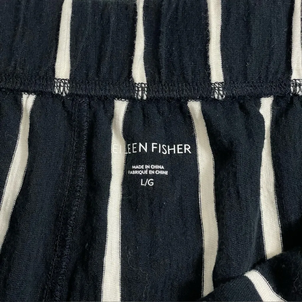 Eileen Fisher  Large Black White Stripe Jersey Pull On Cropped‎ Wide Leg Pants - Image 10