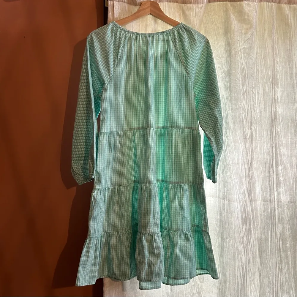 J. Crew Gingham Cotton Poplin Raglan Tiered Mini Dress Venetian Green NWT Size S - Image 5