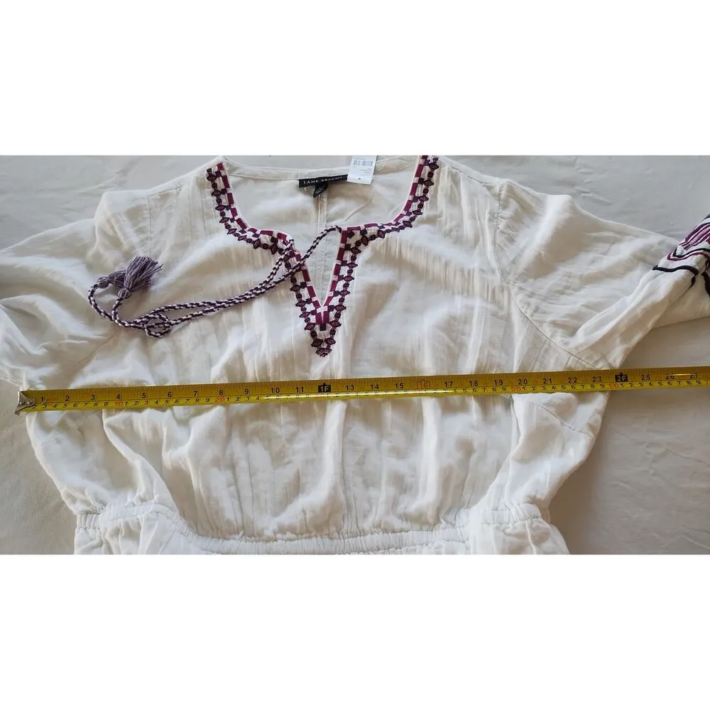 NTW Lane Bryant Size 18 WHITE COTTON GAUZE BOHEMIAN DRESS PURPLE EMBROIDERY - Image 9