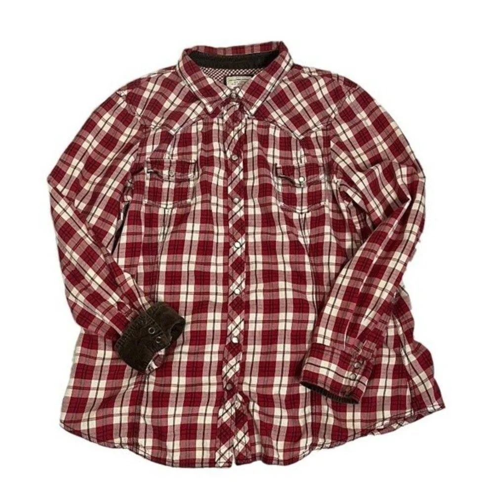 OLD NAVY Red Plaid Western Shirt Pearl Snaps Soft Cotton Womens Plus Size XXL - Image 3