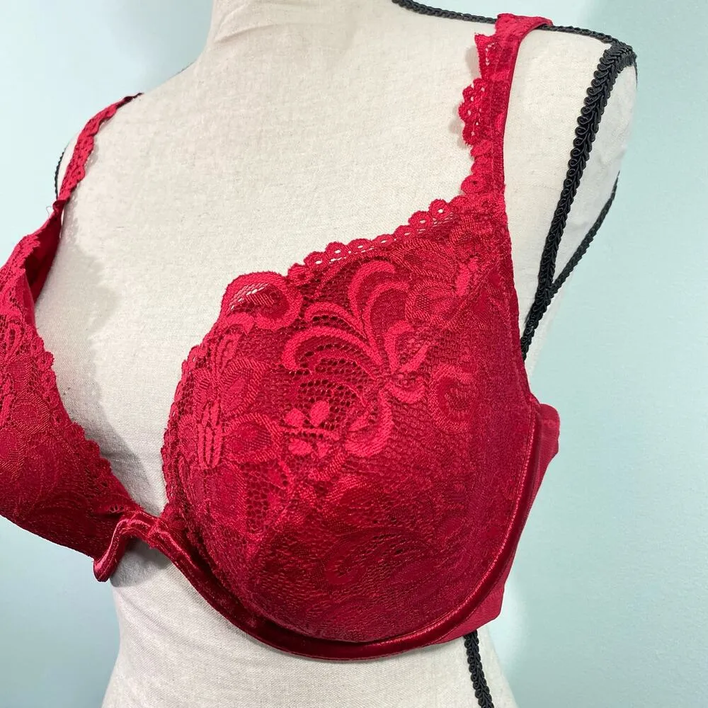 Cacique Red Overlay Lace Underwire Lightly Padded Bra Size 42D - Image 2