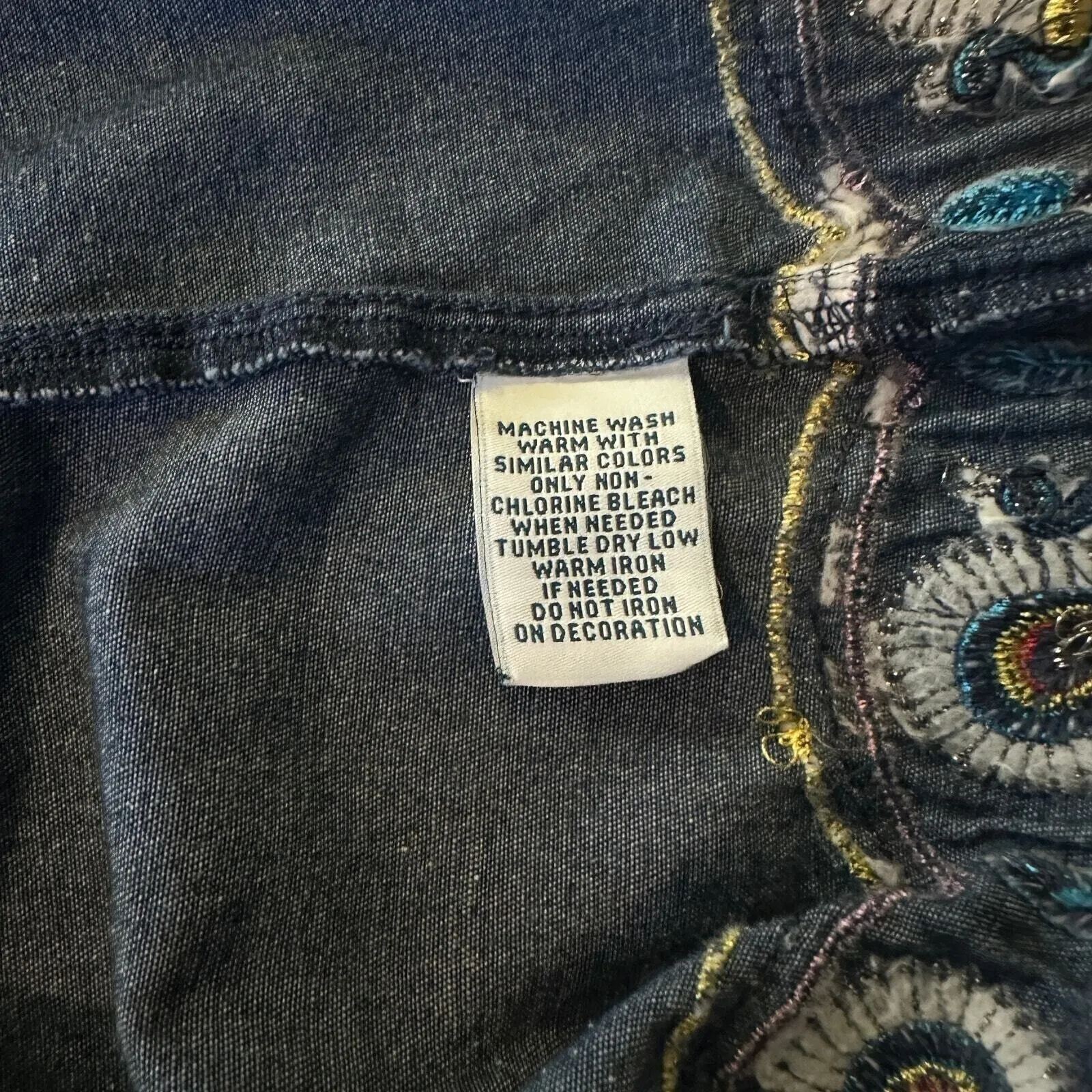 Go Softly Patio Embroidered Peacock Floral Denim Dress Size S Cotton Grandmacore Blue - Image 7