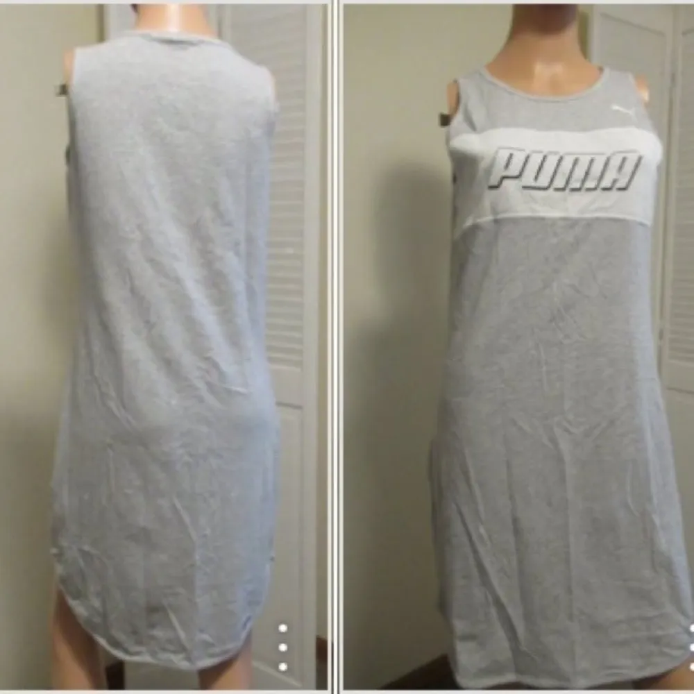 PUMA size Medium Tank Dress Heather Gray White Sleeveless Women’s NWT - Image 3