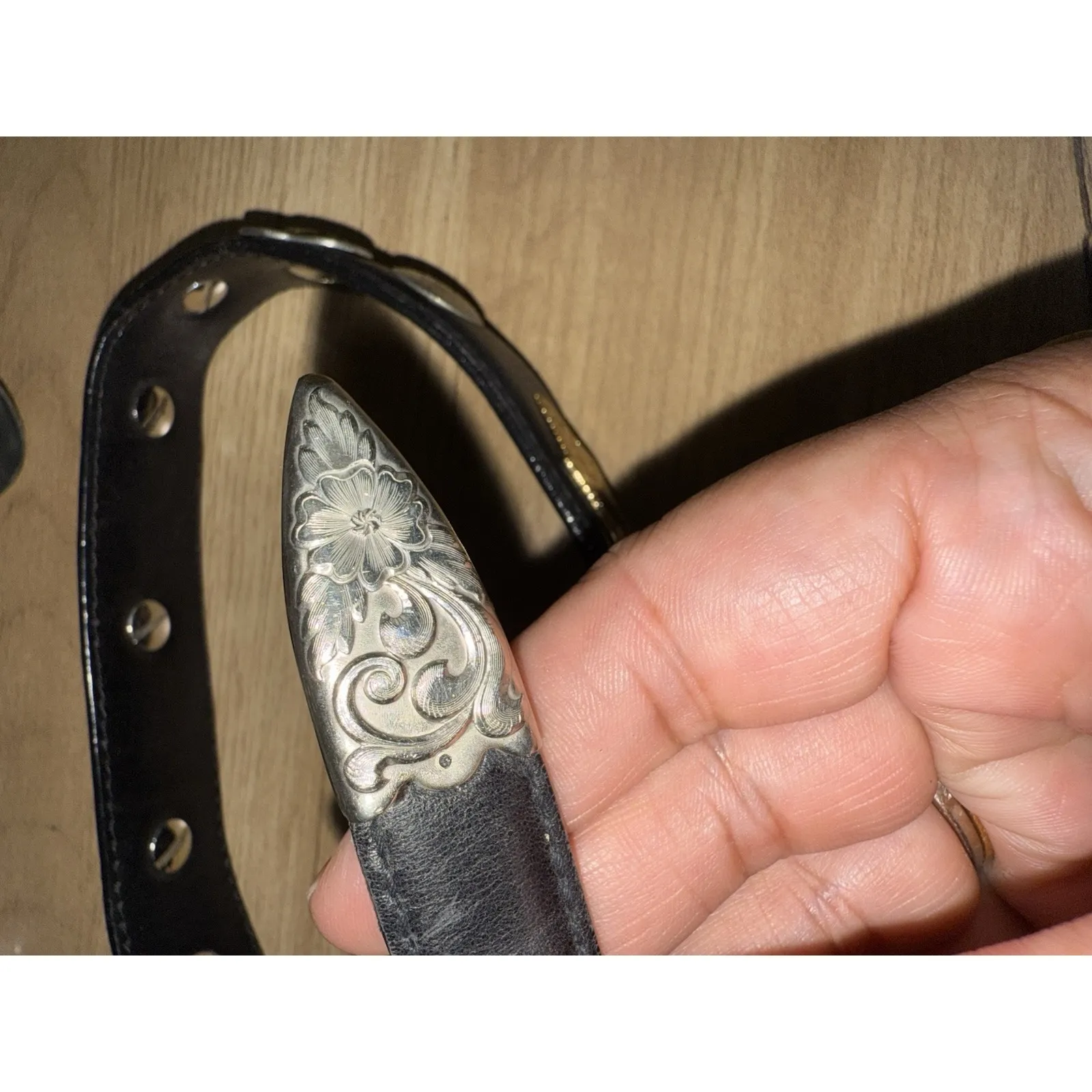 Western Cowgirl Black Leather Belt Concho Heart German Silver Big‎ Al's 38" Boho - Image 7