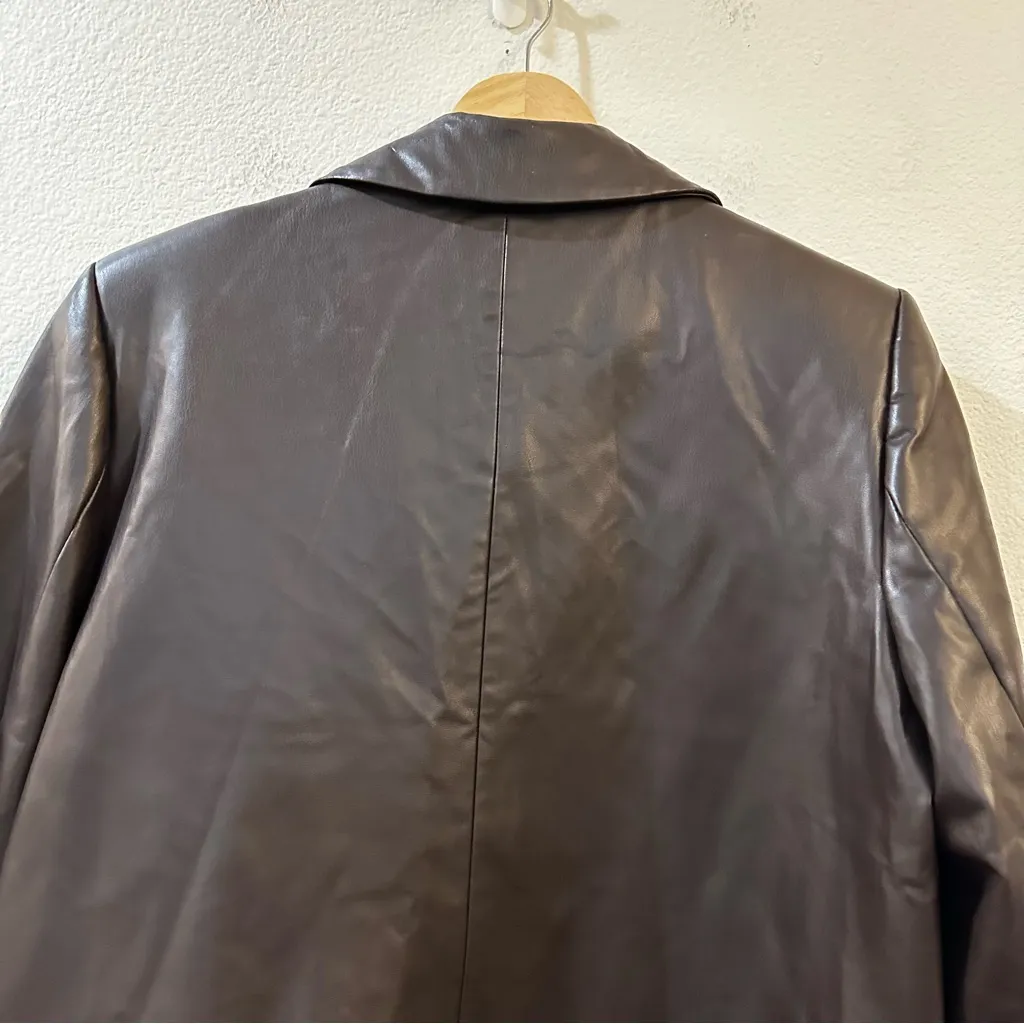 Zara Dark Brown Faux Leather Menswear Style Blazer Blazer Jacket Size L - Image 11