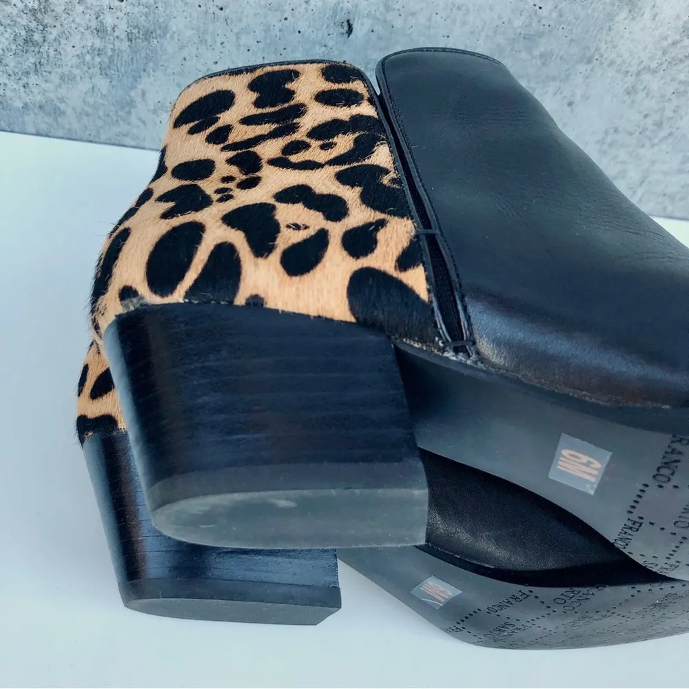 Franco Sarto Black Leather Leopard Calf hair Ankle Heeled Booties Boots 6 - Image 8