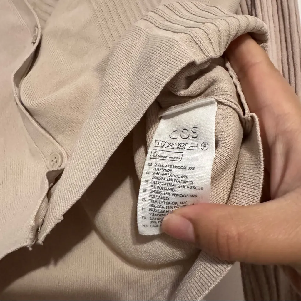 COS Rib Knit Viscose Button Up Cardigan Beige - Image 4