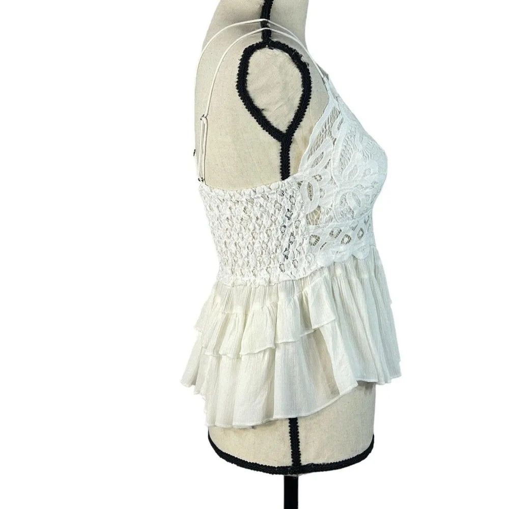 Free People Intimately X-Small Adella Cami Top White Ruffle Crochet Lace Smocked - Image 5