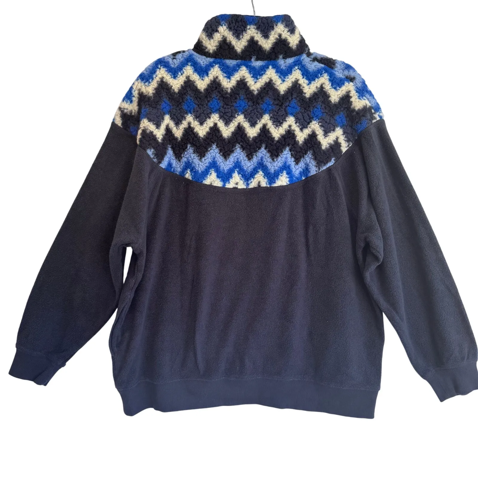 Aerie Chevron Fleece Sherpa Pullover Blue Quarter Zip zigzag pattern Sweater M Size M - Image 4