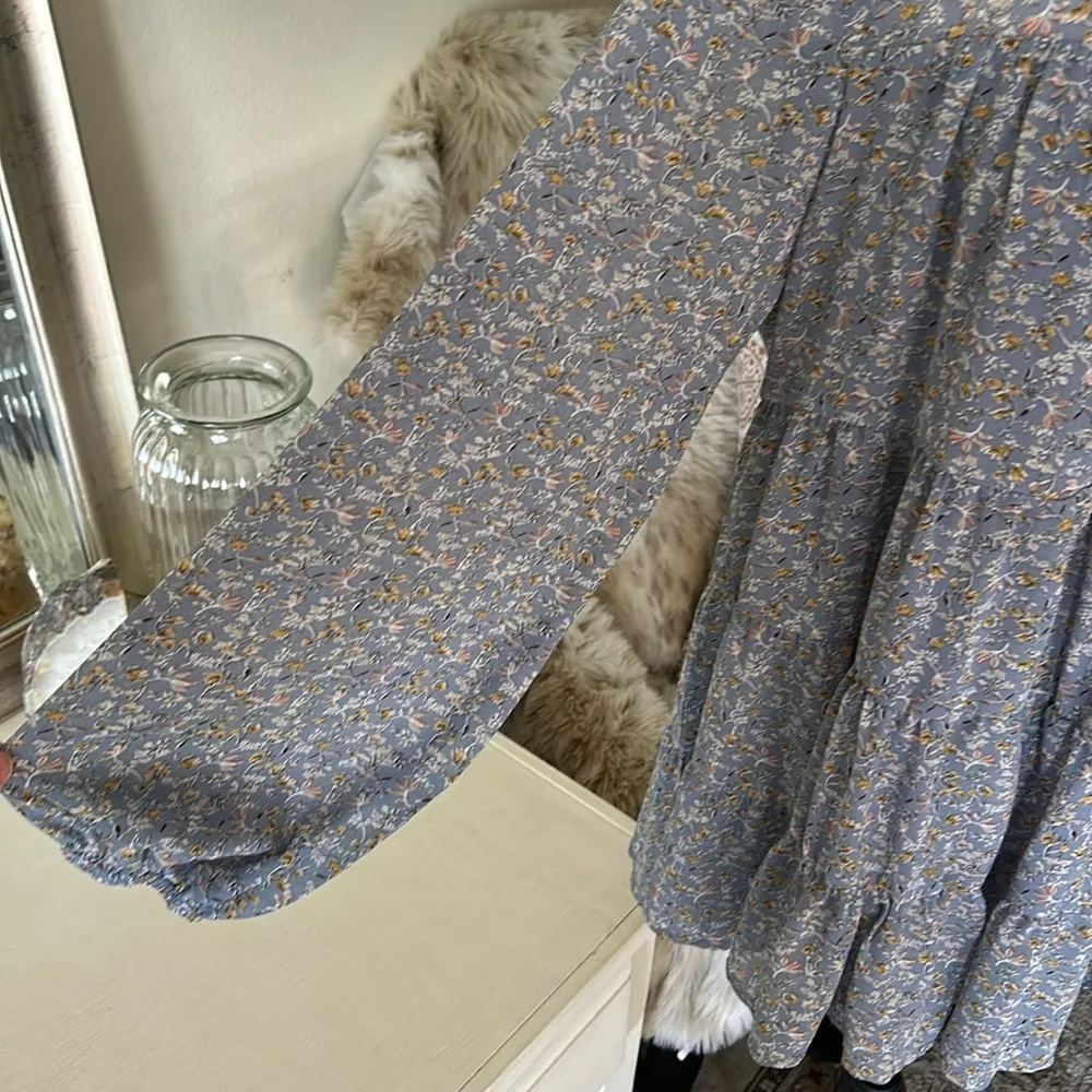 Jodifl Boho cottage tiered floral babydoll long balloon sleeve blouse Top L​​​ - Image 3