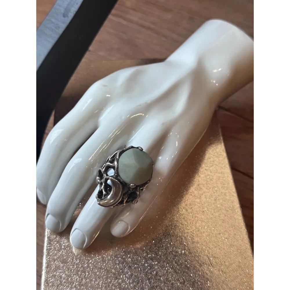 Rare Mania Mania 925 Silver Amazonite Crescent Moon Chunky Statement Ring SZ. 8 - Image 16
