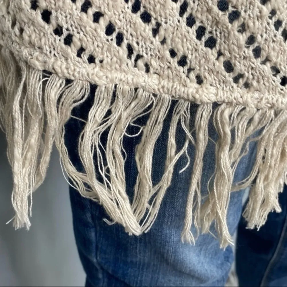 Style & Co Cream Open Knit Fringe Boho Western Desert Festival Sweater Medium - Image 3