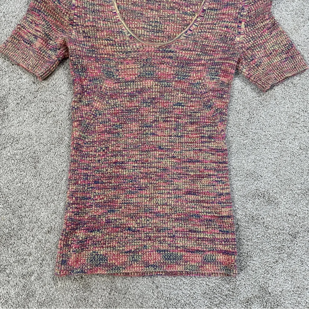 Anthropologie Moth Women’s Spacedye Ribbed Knit Shortsleeve Top Multicolor M Orange Size M - Image 4