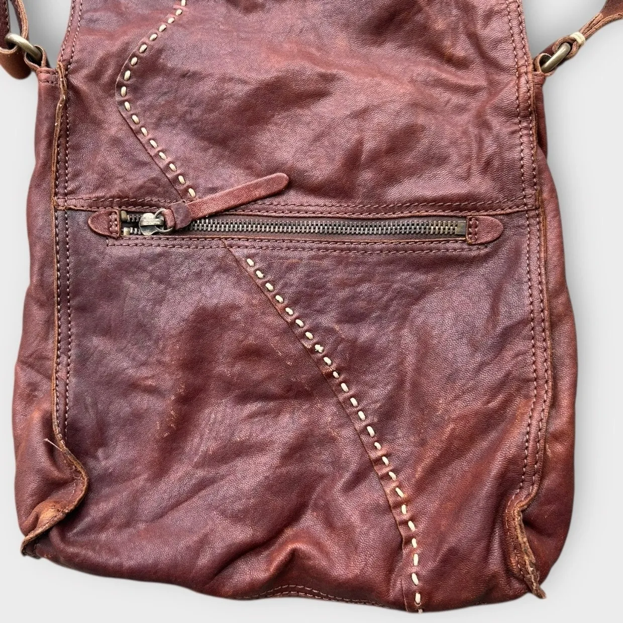 Vintage Y2K Lucky Brand Abbey Road Leather Fold Over Crossbody Bag Brown Boho0 - Image 7