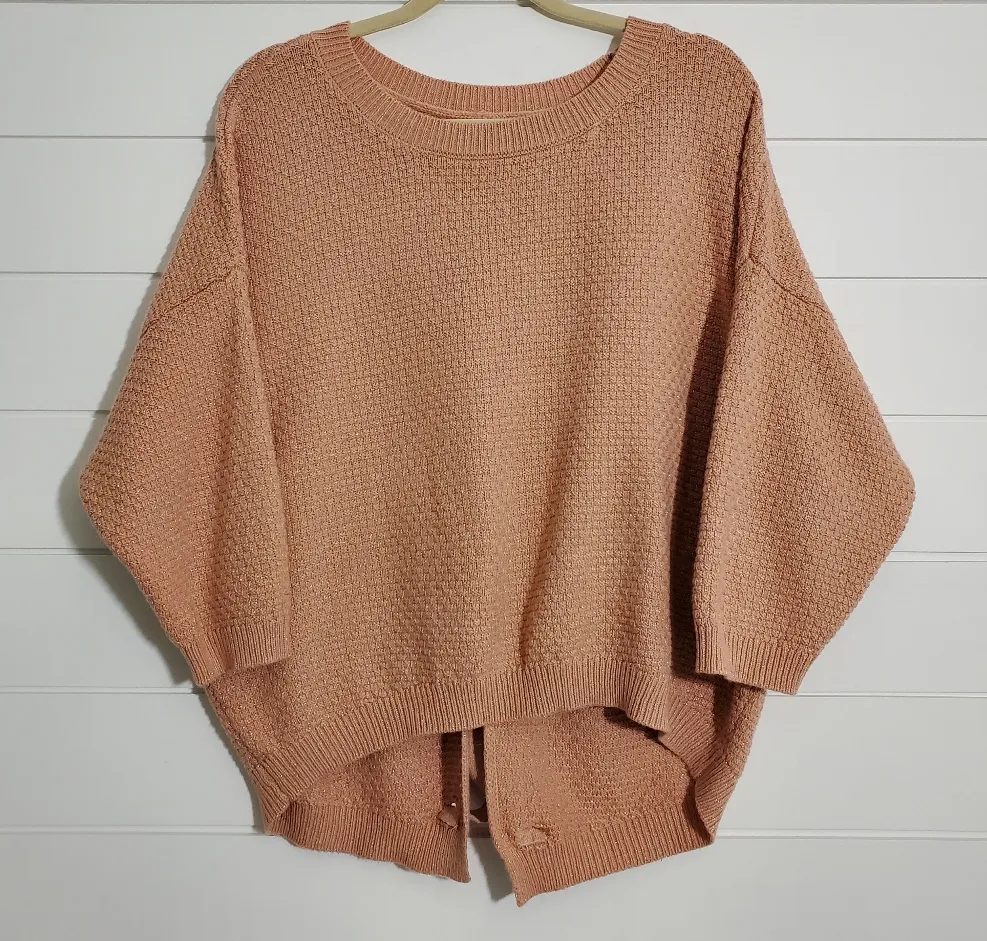 New York & Company Lace up Crew neck Relaxed Open Back Sweater Size M Pink Size M - Image 1