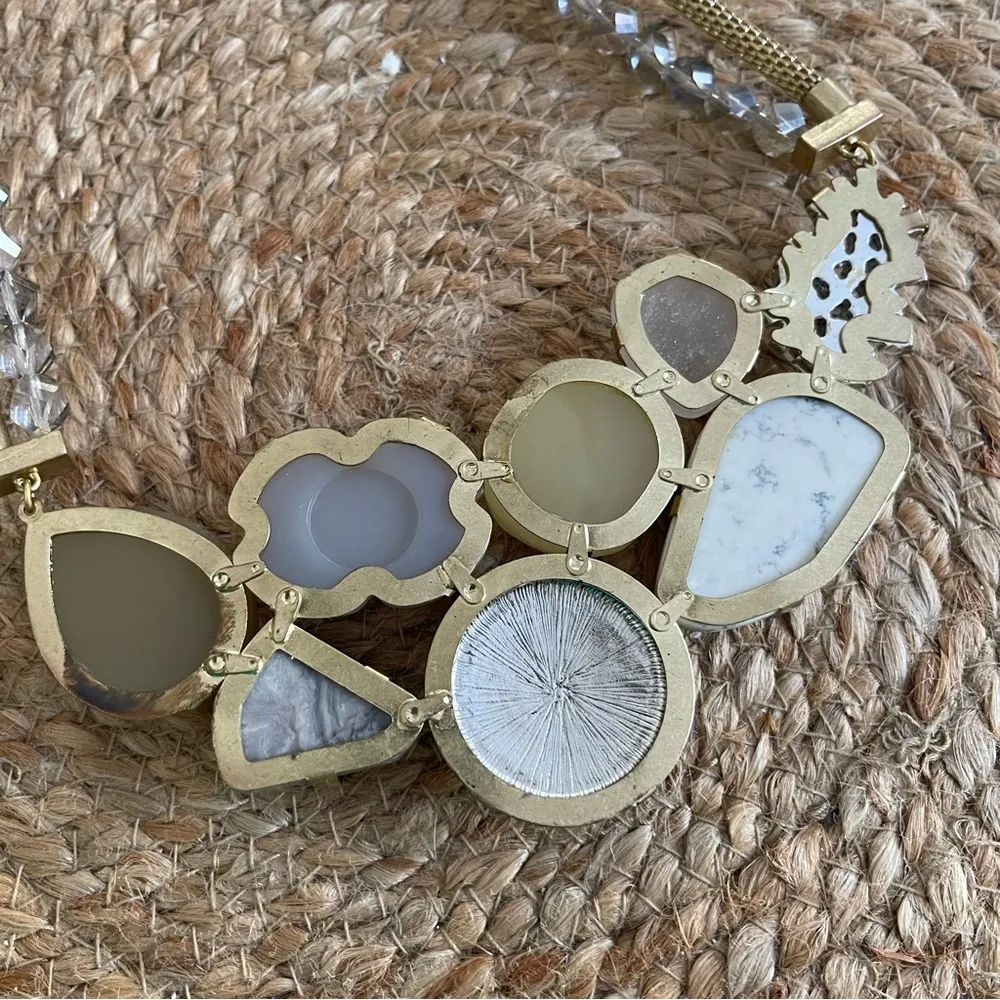 John Wind Neutral Chunky Statement Necklace Druzy Stone Coin Chain Gold - Image 5