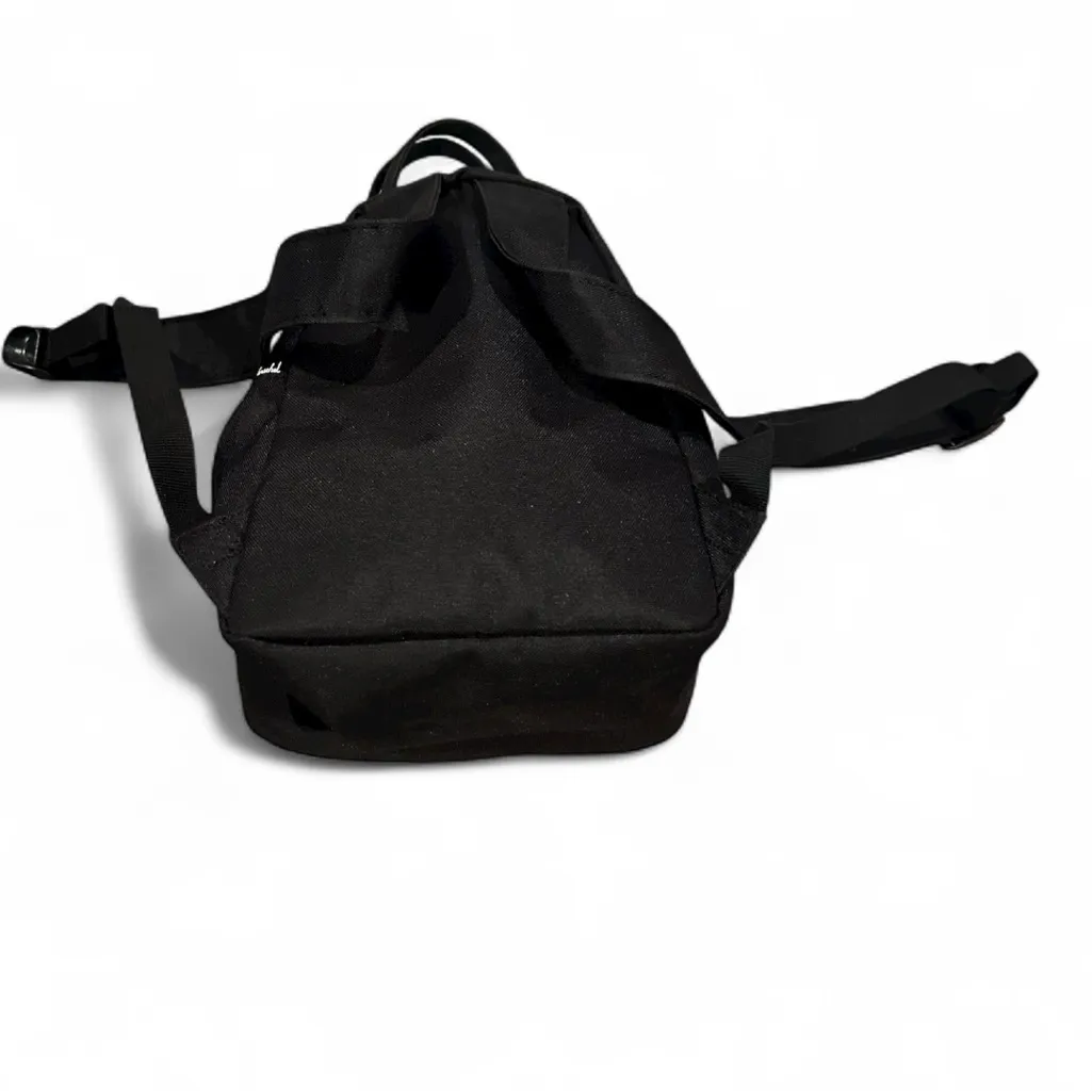 THE HERSCHEL BLACK  CANVAS SUPPLY CO BRAND MINI BACKBAG INSIDE OPEN POCKETS - Image 2