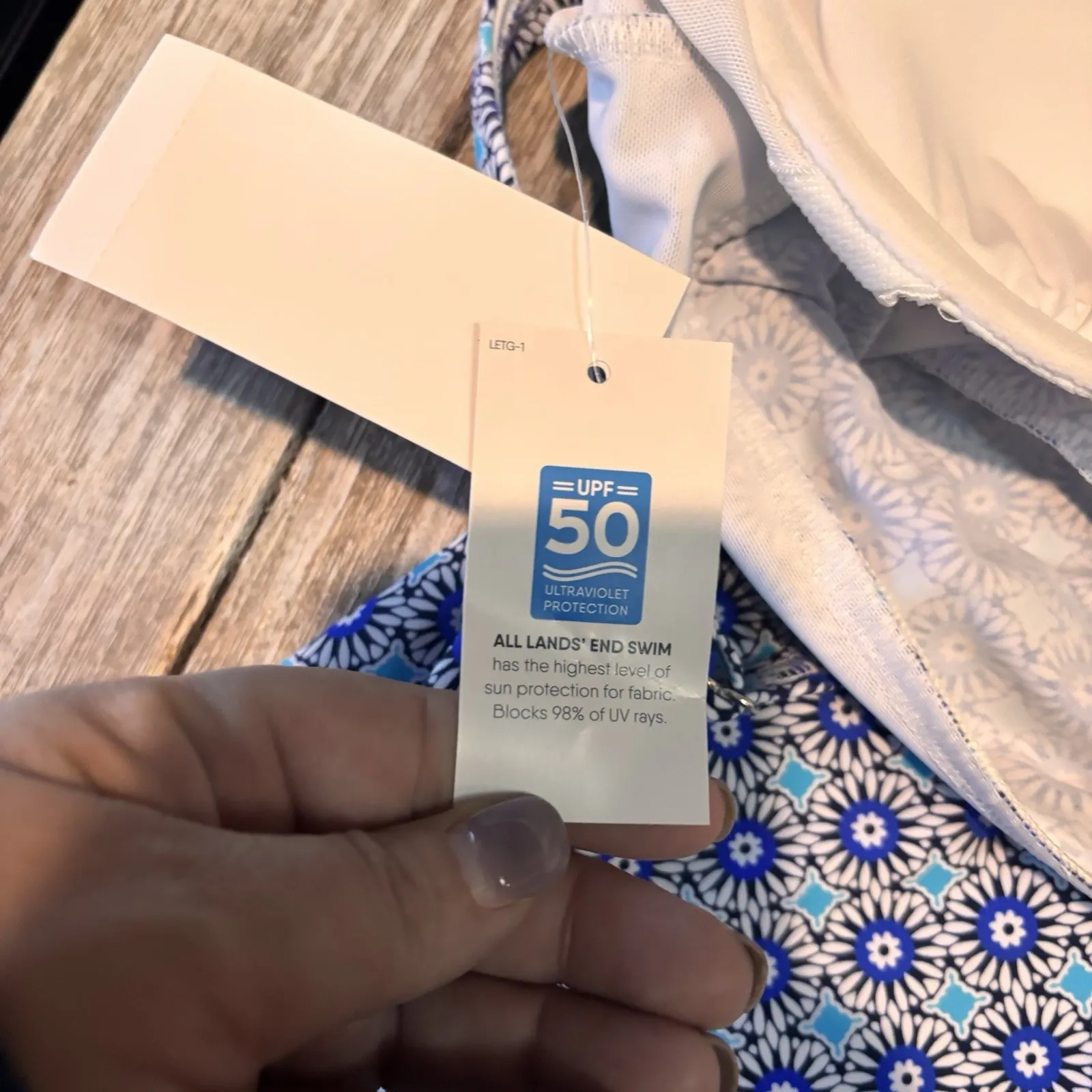 Lands' End Tankini Swim Top Womens 4 Blue Geometric UPF 50 Built-In Bra NWT - Image 6