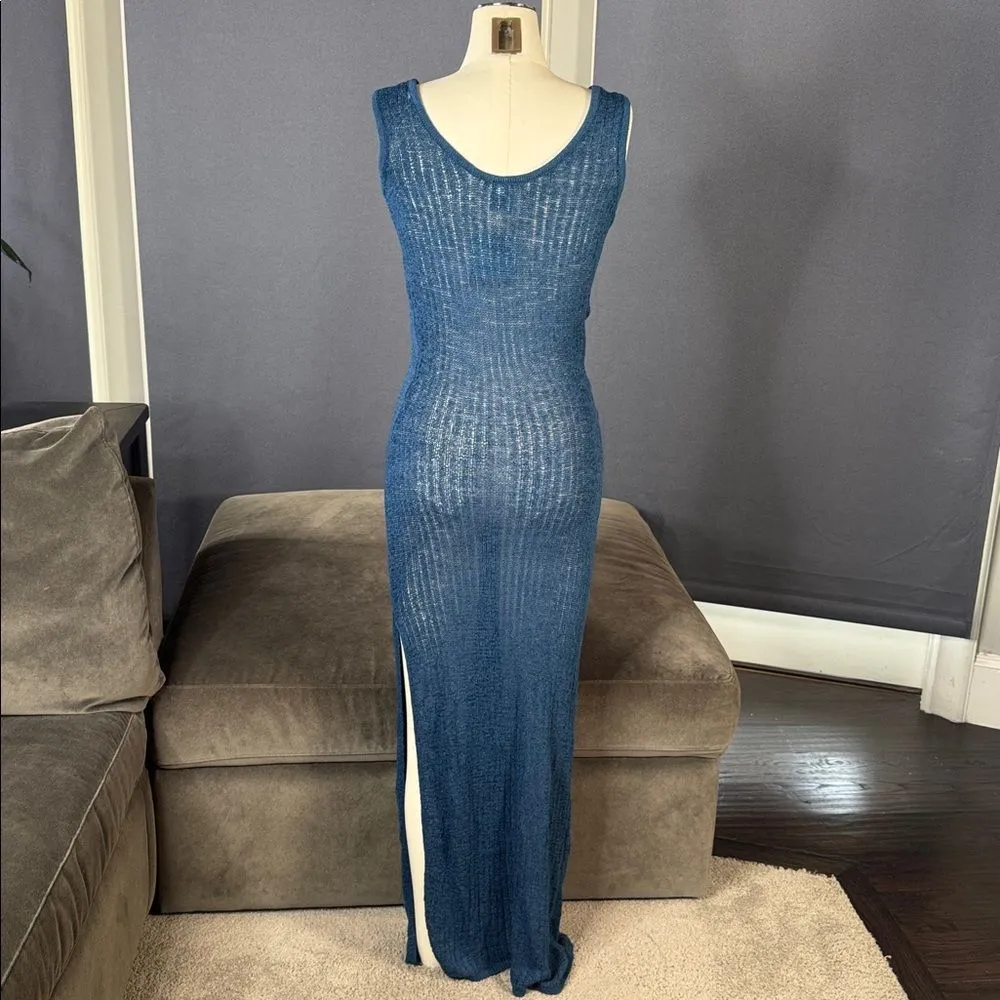 Women’s Shade & Shore Blue Knit Sheer Maxi Tank Cover Up Size M 8/10 NWT - Image 6
