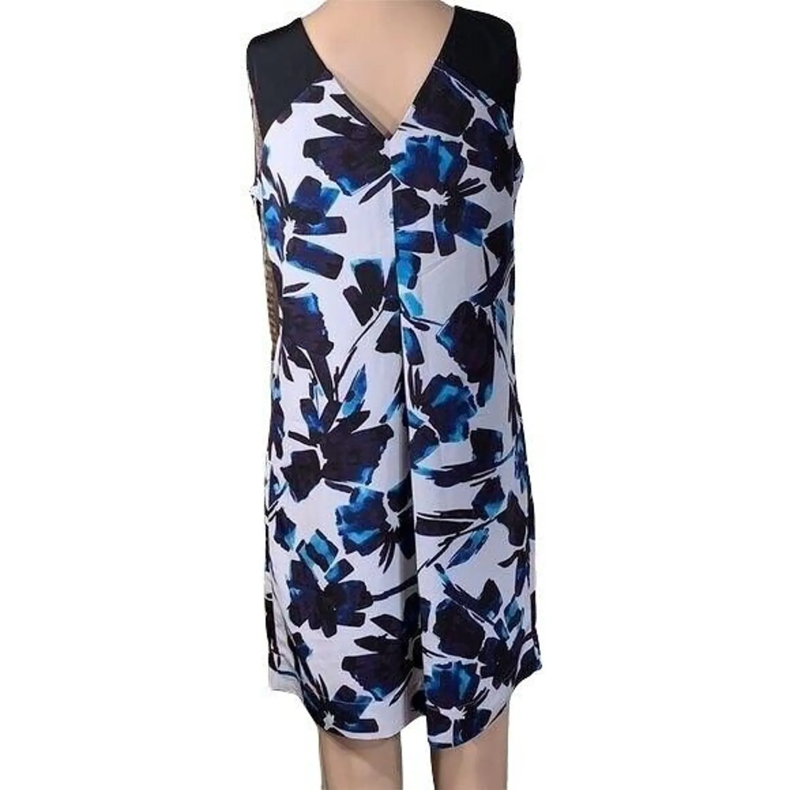 Simply Vera Vera Wang Womens Dress Silky Sleeveless Blue Black Floral Small - Image 5