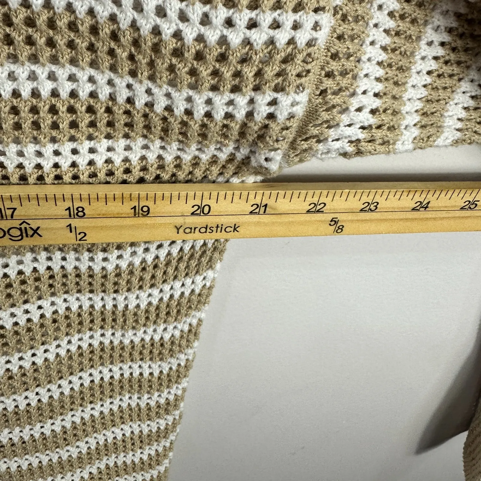 GAP Sweater M Beige Stripe Cotton Open Knit Polo Quiet Luxury Coastal Preppy - Image 5